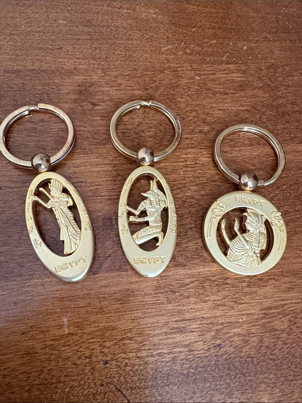 Egyptian Brass Keychain Trio - Gold Tone